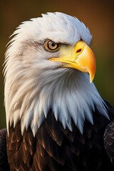 Obraz premium A contemplative portrait of a majestic bald eagle, with its sharp beak and piercing gaze embodying freedom and independence.
