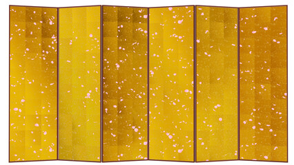 桜の金屏風：背景に市松模様をあしらった豪華な金屏風です。和風モダンなゴールドのテクスチャー。