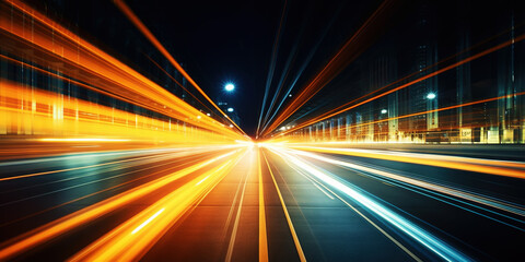 Fototapeta na wymiar Neon Velocity: Urban Pulse of the Night. Speed light trails. Generative AI