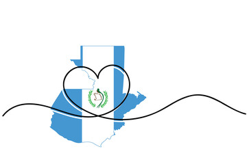 Line art of heart symbol with guatemalan flag. Vector art. Minimalist art design. Isolated graphics. Nationalism. Guatemala.