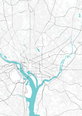 Street map art of Washington DC Map, District of Columbia in USA. Road map of Washington DC, District of Columbia. Black and white (blue) illustration of american streets. Printable poster.	