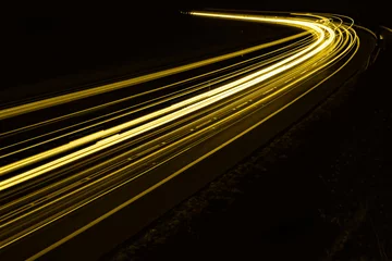 Papier Peint photo Autoroute dans la nuit yellow car lights at night. long exposure