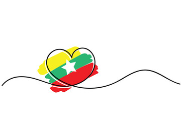 Line art of heart symbol with myanmar flag. Vector art. Minimalist art design. Isolated graphics. Nationalism. country in asia