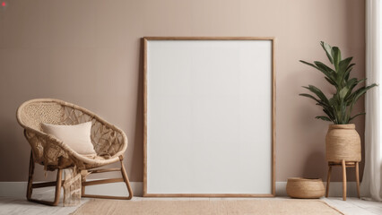 single frame mockup , in a boho design interior