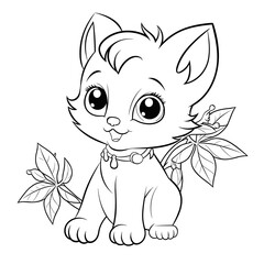 Obraz premium A Playful Kitten With A Mistletoe Playful Mistletoe, Coloring Pages Png