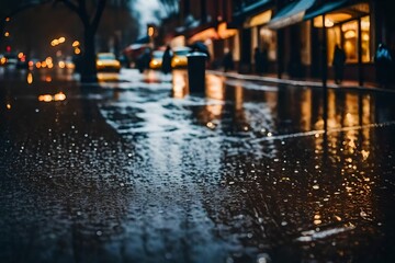 autumn, rain, slush, puddles, raindrops, water stains, city streets, sidewalks, realism, high detail, macro photography, correct line, cinematic, close-up, mj, wet