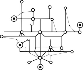 Fototapeta premium Database with Graph Nodes Technology Vintage Outline Icon In Hand-drawn Style