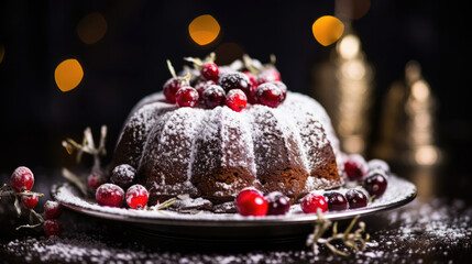 Fototapeta na wymiar christmas cake with berries Generative ai