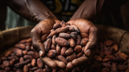 Raw cacao beans Generative Ai - obrazy, fototapety, plakaty