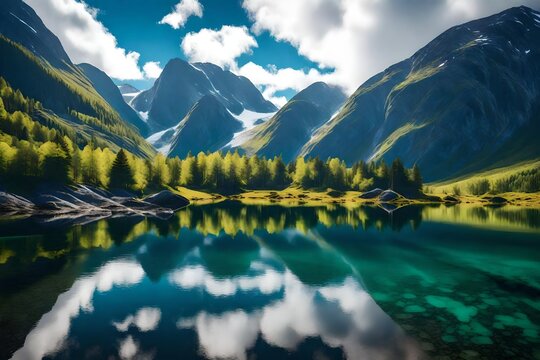A serene and beautiful natural landscape in Norway unfolds in this captivating images  generative ai technology
