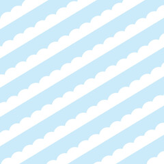 Diagonal white fluffy cloud on blue background seamless pattern