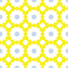 White flower on yellow background seamless pattern