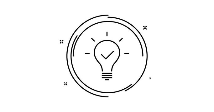 light bulb with tick animated outline icon. light bulb with tick rotation appearance 4k video animation for web, mobile and ui design