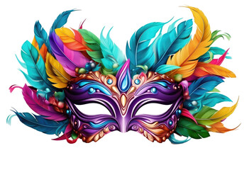colorful carnival mask with feathers isolated on transparent background - obrazy, fototapety, plakaty