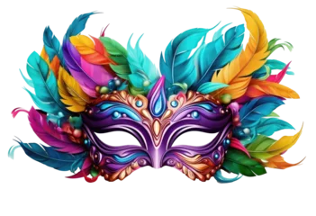  colorful carnival mask with feathers isolated on transparent background © Renata Hamuda