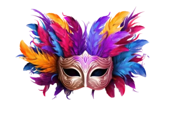Poster carnival mask with multicolor feathers on transparent background © Renata Hamuda