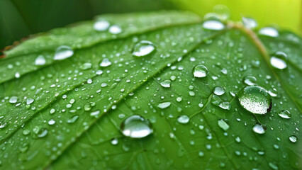 water drops on green leaf , close up nature photography