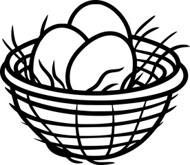 outline illustration of egg in the nest for coloring page