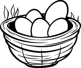 outline illustration of egg in the nest for coloring page - obrazy, fototapety, plakaty
