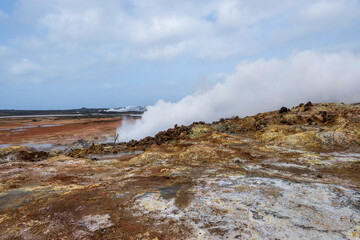 Gunnhuver hot spring on reykjanes peninsula in iceland near the reykjanes power plant