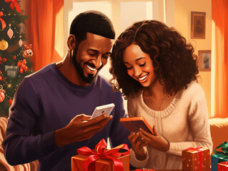 An Illustration Of A Couple Video Calling Their Parents And Showing Them The Handmade Gifts They Made