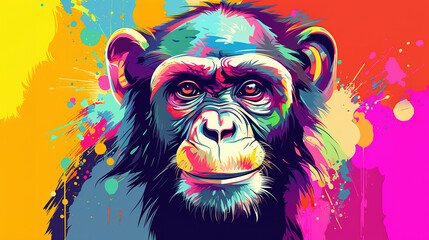 Illustration of chimpanzee. abstract mixed grunge colorful pop art style.