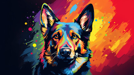Illustration of german shepherd dog in abstract mixed grunge colorful pop art style. - obrazy, fototapety, plakaty