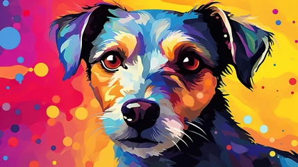 Fototapeten Illustration of jack russell terrier dog in abstract mixed grunge colorful pop art style. © Tepsarit