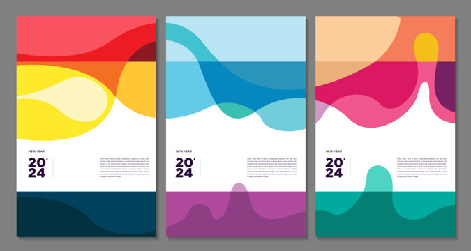 New Year 2024 Colorful Abstract Geometric and Fluid for Poster and Banner Greeting Card