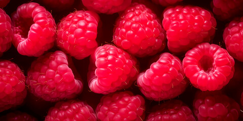 Close up of raspberries with top down view concept