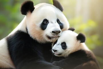 Panda and panda cub. Mother's love