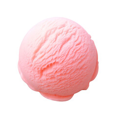 One scoop of pink ice cream isolated on transparent background. Top view. PNG.