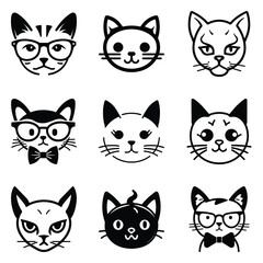 Obraz premium Cats3 Flat Icon Set Isolated On White Background