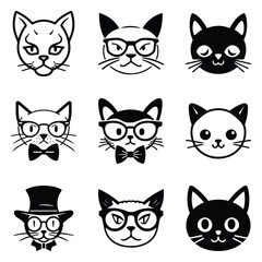 Fototapeta premium Cats3 Flat Icon Set Isolated On White Background