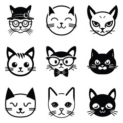 Cats3 Flat Icon Set Isolated On White Background