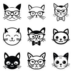 Cats3 Flat Icon Set Isolated On White Background