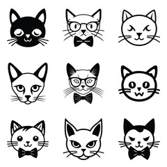 Obraz premium Cats3 Flat Icon Set Isolated On White Background