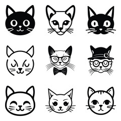 Cats3 Flat Icon Set Isolated On White Background