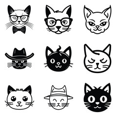 Cats3 Flat Icon Set Isolated On White Background