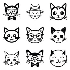 Obraz premium Cats3 Flat Icon Set Isolated On White Background
