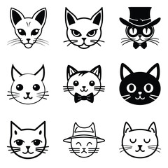 Obraz premium Cats3 Flat Icon Set Isolated On White Background