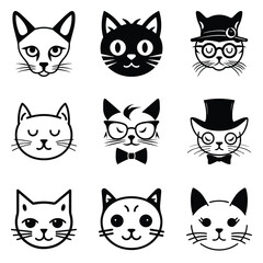 Cats3 Flat Icon Set Isolated On White Background