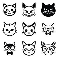 Cats3 Flat Icon Set Isolated On White Background