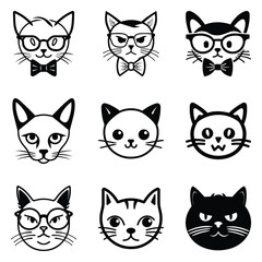 Obraz premium Cats3 Flat Icon Set Isolated On White Background