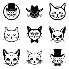 Obraz premium Cats3 Flat Icon Set Isolated On White Background