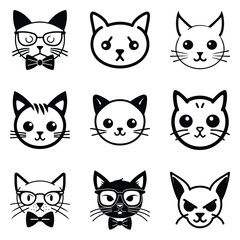 Cats3 Flat Icon Set Isolated On White Background