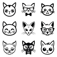 Obraz premium Cats3 Flat Icon Set Isolated On White Background