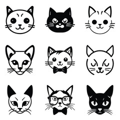 Cats3 Flat Icon Set Isolated On White Background