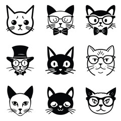 Cats3 Flat Icon Set Isolated On White Background