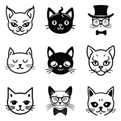 Obraz premium Cats3 Flat Icon Set Isolated On White Background